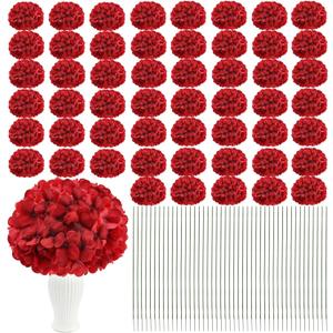 Artificial Hydrangea Flowers 104 PCS Faux Silk Hydrangeas Flowers Heads with Stems for Valentine's Day Wedding Centerpieces Home Garden Baby Shower Party Decoration (Red)