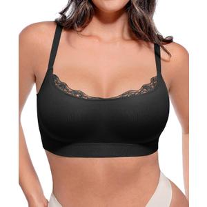 FeelinGirl Bras for Women No Underwire Lace Bralettes Wireless Full Coverage Seamless Bra Comfortable Everyday Bras No Padded (XX-Large, Black)