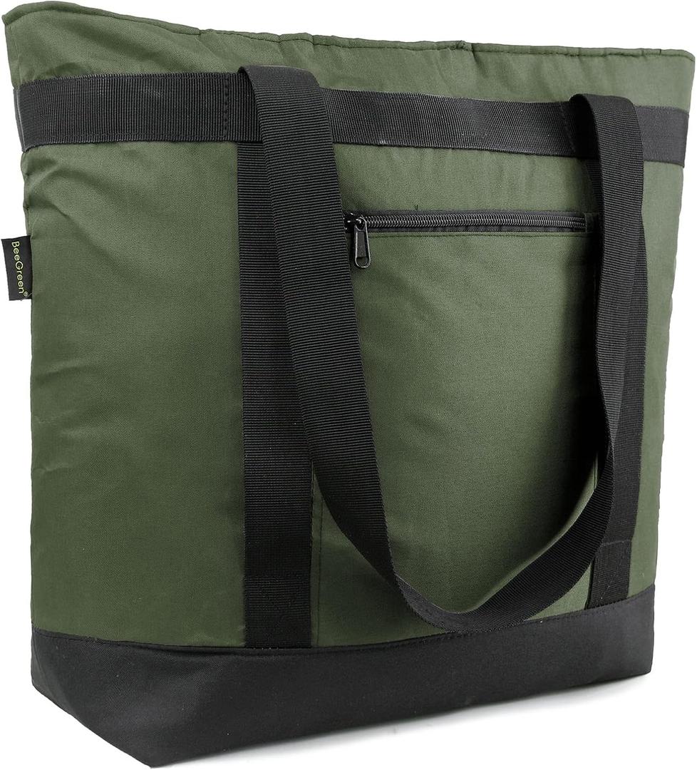 BeeGreen Cooler Bag Soft Insulated Tote for Beach Travel Grocery Shopping Lunch Portable Large Ice Coolers with Handle Hard Freezer Bags with Zippered Top Foldable Leakproof Delivery Totes Moss, 14 x 22 x 7.9 x 17.5