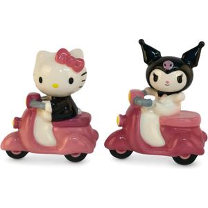 Blue Sky Clayworks Hello Kitty & Kuromi Scooter Salt and Pepper Shaker Set, 7 Licensed Sanrio Collectible