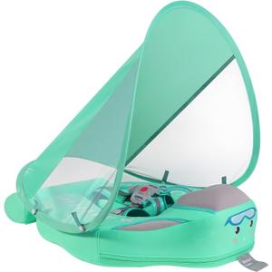 Mambobaby Float with Canopy Size Improved Non Inflatable Infant Baby Pool Float Smart Mambo Float Swim Trainer Baby Swim Float Mambo Baby Float Solid Air Free Water Waist Swimming Ring, GRy