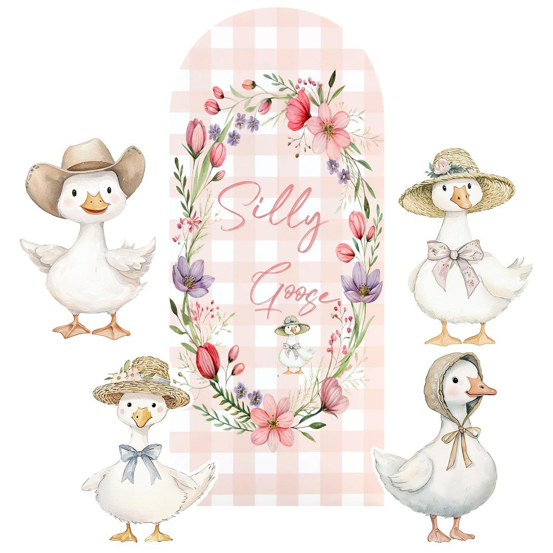 Honoson 5 Pcs 2.6x6ft Large One Silly Goose Cardboard Cutouts Stand up Life Size Goose Birthday Party Decorations Baby Shower Arch Photo Props Backdrop for 1st Birthday Lawn Yard Party Supplies