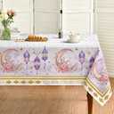 Horaldaily Ramadan Tablecloth 60×120 Inch Rectangular, Pink and Gold Moon Star Eid Mubarak Table Cloth, Ramadan Mubarak Washable Seasonal Table Cover for Party Picnic Dinner Decor