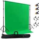 2 in 1 Green Backdrop Stand Kit, 6.5x6.5 ft Portable Dual Rod Stand kit with 6x7ft Green Backdrop-Premium Polyester for Video Streaming, Portrait Photoshoot, Wall Mounted, Parties