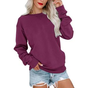 Bingerlily Womens Casual Long Sleeve Sweatshirt Crew Neck Cute Pullover Relaxed Fit Tops (Small, Deep Purple)