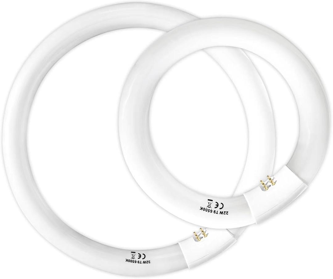 FC8T9 22W and FC12T9 32W Set Daylight, 8 inch T9 22 Watts Circular Light Bulbs, 12 inch 32 Watts Circline Fluorescent Bulb CRI 80, 6500K 3350 Lumen G10q