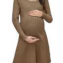 OUGES 2025 Fall Sweater Dress for Women Crew Neck Long Sleeve Knit Lightweight Casual Dresses (Large, Beige)