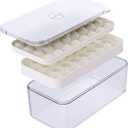 W&P Ice Ball Box Silicone Circular Ice Tray with Lid & Bin, Holds 96 Spheres, Easy Release, Space-Saving Stackable Design, Dishwasher Safe, Cream