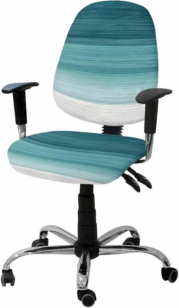 Office Chair Seat Covers, Modern Abstract Teal Green White Gradient Texture Design,Washable Anti-dust Chair Cushion Protectors Fits 13.7"-17.7" Seats Home & Office Use, White Turquoise