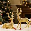 Lulu Home 2 Packs Gold Reindeer Figurines, Resin Christmas Reindeer Decor for Home, Sitting & Standing Nordic Style Elk Statues for Tabletop, Mantel, Office Desk, Cabinet Decorations