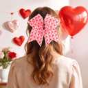 2 x Totelux Valentines Hair Bows Glitter Heart Hair Ties Pink Ribbon Hair Rubber Band Ponytail Holder Elastic Hair Band Large Bow Hair Rope for Women Valentines Day Hair Accessories