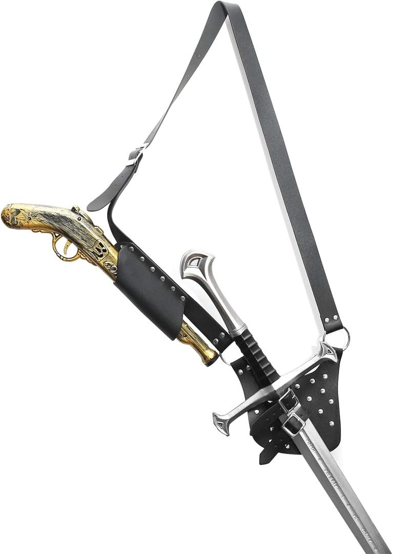 HZMAN Black/Brown Adjustable Sword Frog Medieval Holster LARP Clothing Accessory Strap Excluding Prop Swords & Guns