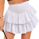 Avidlove Womens High Waist Ruffle Flowy Mini Skirts Casual Boho Layered Pleated Beach Short Skirt (Small)