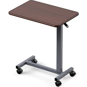 WOTURE Adjustable Overbed Table with Wheels, Pneumatic Height Adjustment, Ideal for Hospital Use or At Home as Bed Tray, Standing Desk, Bedridden & Mobility Needs, Walnut