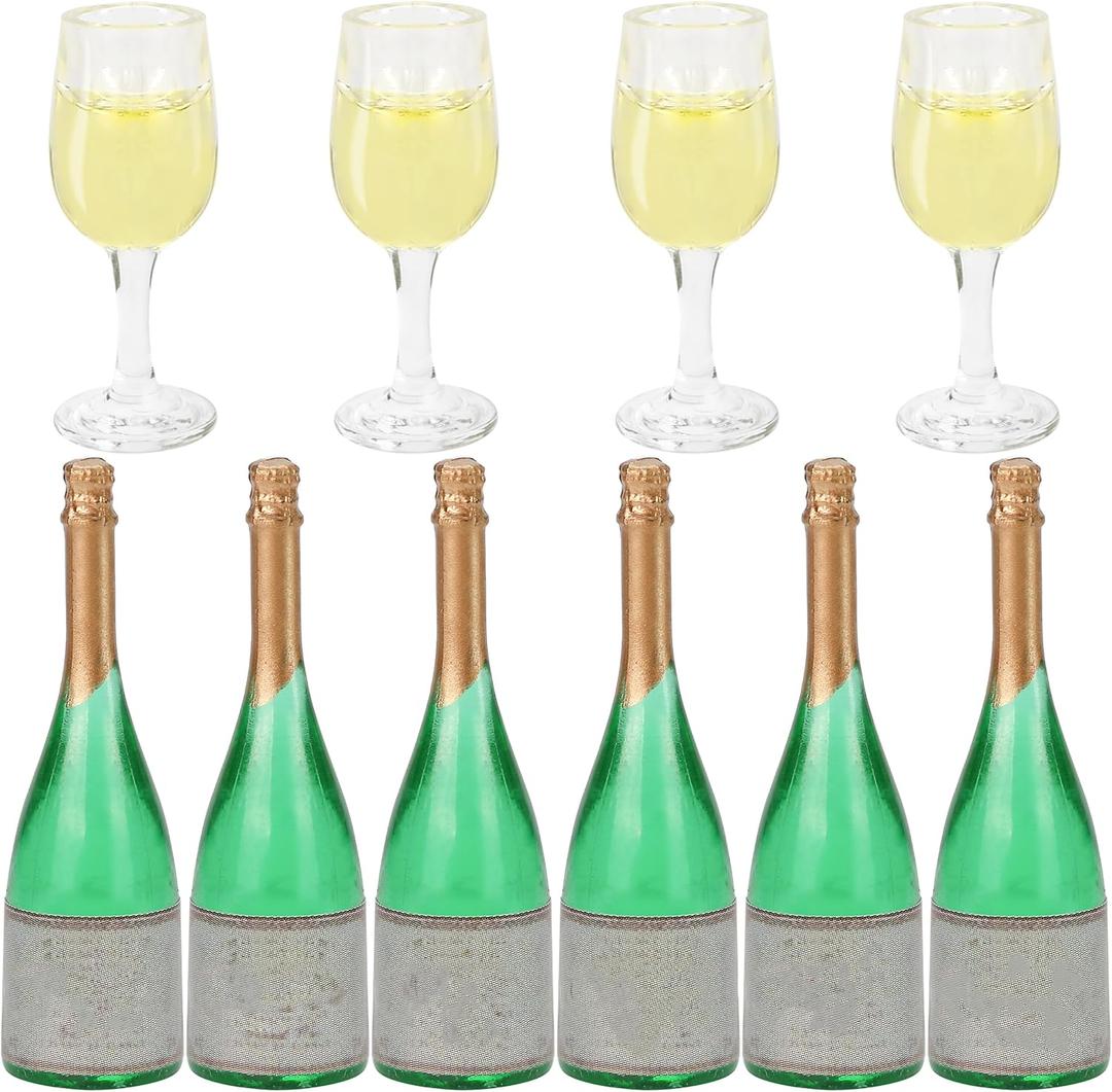 Miniature Champagne Wine Glass and Bottle for 1:12 Dollhouse Decor, Cake Topper Ornament, Mini Alcohol Liquor Beer Small Can Cocktail Simulation Accessories for Adult (20)