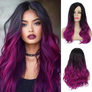 Sallcks Ombre Purple Long Curly Wavy Wig for Women Side Part Colored Synthetic Heat Resistant Wig for Daily Party Costume Halloween