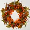 Artificial Fall Wreaths for Front Door Autumn Oak Wreath with Oak Leaves,Acorns,Berries,Pomegranates for Front Door Indoor Outdoor Farmhouse Home Wall Window Festival Wedding Decor