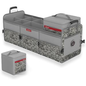 LIBZAKI Car Trunk Organizer,3 Compartments Big Trunk Storage, Large Capacity, Foldable, 95L Heavy Duty Storage Box for Car, SUV, Truck,Jeep, Includes 26L Cooler Bag -Gray Camouflage (Oversize With Built-in Cooler Bag)
