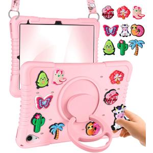 Cute for iPad 10th Generation Case/for iPad (A16) 11th Generation 11 Inch 2025 - with Shoulder Strap & 360 Degree Rotating Stand for Girls Kawaii Funny DIY Accessories Fun Soft Silicone