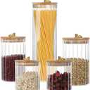 Topsky Glass Storage Jars Set of 5,Coffee Bar Storage Jar with Airtight Bamboo Lid,Pantry Storage Container Sets for Kitchen Countertop,Dining Room,Clear Food Storage Containers (Metal Ring Airtight Lid)