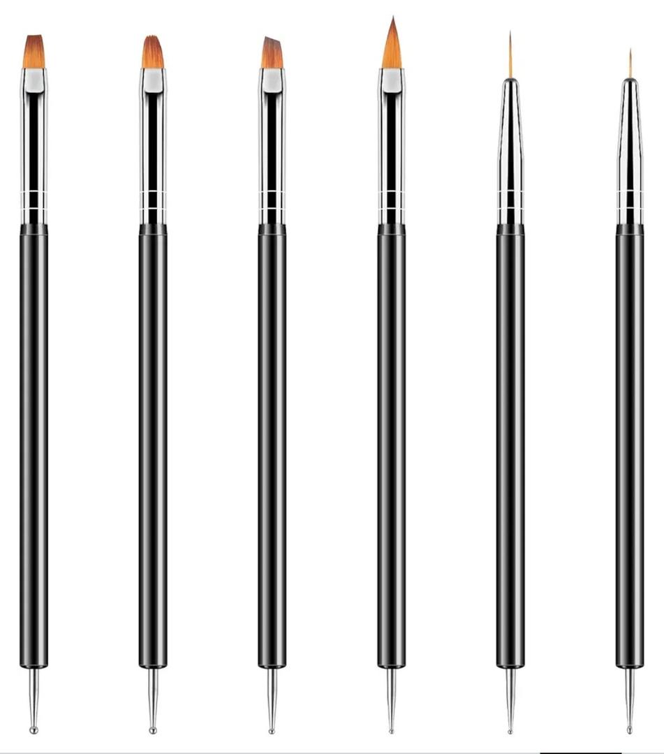 Artdone Nail Dotting Tools 6PCS Double-ended Nail Art Brushes Kit Nail Art Gel Polish Liner Brushes Design Pen For Nail Drawing And Nail Paint Brushes Small Detail Brushes