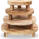 4 Pcs Wooden Risers Display Stands, Round Wood Risers Display Pedestal Stands Mini Tiered Tray Stand Rustic Wood Riser for Home Decor Kitchen Counter (5", 6", 7", 8",Brown)