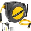 Vkndoynt Retractable Air Hose Reel, 1/4 IN x 50 FT Hybrid Polymer Hose, Auto Rewind, Wall Mount, Dark Gray/Yellow