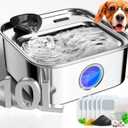 oneisall Dog Water Fountain, 2.6Gal/10L Stainless Steel Dog Water Bowl Dispenser with Deeper Drinking Aera & Washable Filter, Ultra-Quiet Pet Water Fountain for Small Medium Large Dogs(with 6 Filters)