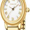Small Gold Watches for Women,Analog Womens Watch with Stainless Steel Expansion Band,Oval Case Roman Dial,Water Resistant (5.91in-6.7in)
