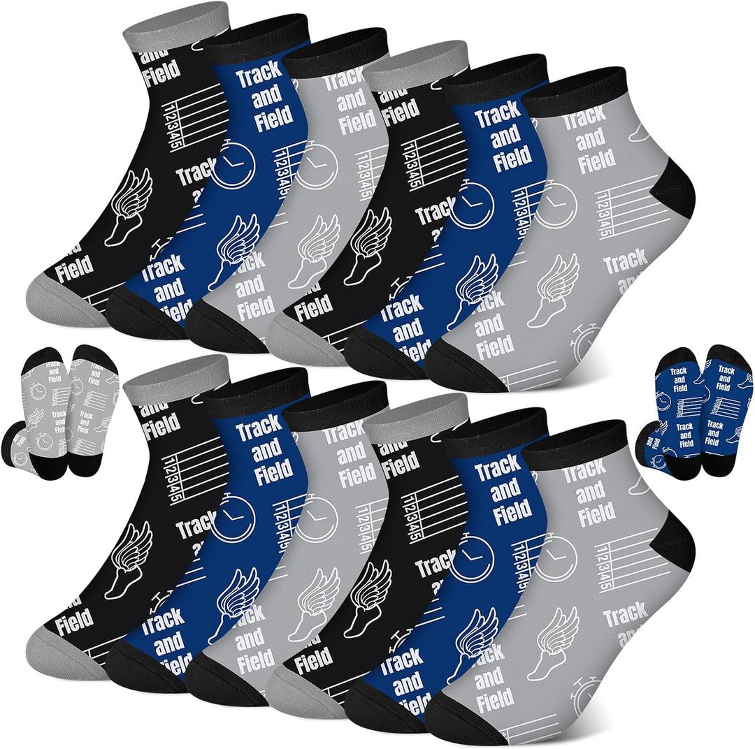 12 Pairs Track & Field Socks Novelty Running Sock Track & Field Birthday Sports Lover Gifts for Men Women (Gray)