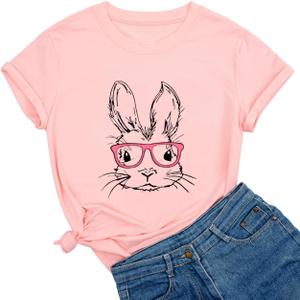 Ykomow Happy Easter Shirts for Women Hangin with My Peeps T Shirt Cute Easter Bunny Outfit Tees (Pink, XL)
