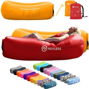 Nevlers Red & Saffron Inflatable Lounger 2 Pack | 210T Polyester Blow Up Chair | No-Pump Inflatable Couch Set | Air Couch w/ 450 lbs. Capacity, Pockets & Carry Bags for Use as Portable Beach Chair | 210T Polyester Blow Up Chair | No-Pump Air Couch w/ 450 lbs. Capacity, Pockets & Carry Bags For Use as Portable Beach Chair