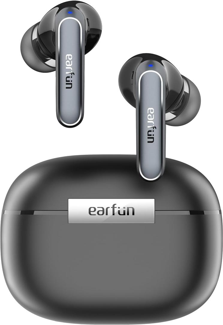 EarFun Air 2 Wireless Earbuds, 10mm Drivers with LDAC Bluetooth Earbuds, Hi-Res Audio, Bluetooth 5.3 with Multipoint Connection, 4 Mics, Wireless Charging, 40H Playtime, App Customization, IPX7 (Black)
