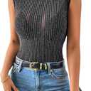 SOLY HUX Women's Sparkly Mock Neck Tank Top Sleeveless Lettuce Trim Elegant Party Tops (L)