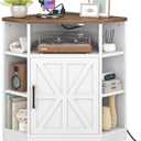 CHOEZON Corner Cabinet with Charging Station, Farmhouse Corner Bookshelf, Corner Storage Cabinet with Adjustable Shelf, for Living Room, Bedroom, Kitchen, Bathroom, White and Walnut MCW26UWL