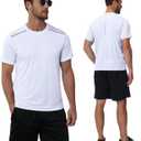 Yundobop Men's Athletic Workout T-Shirt Breathable Short Sleeve UPF 50+ Running Tee (White, S)