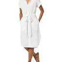 Amazon Essentials Women's Relaxed Fit Short Sleeve Button Front Belted Shirt Dress, White, XX-Large