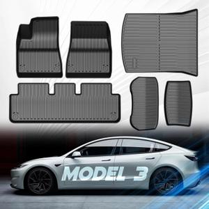 Car Floor Mats for Tesla Model 3 2024 2025, TPE All Weather Protection Floor Mats Set (6 Pieces), Custom Fit Cargo Liner Cargo Trunk Accessories, Heavy Duty Accessories, Black