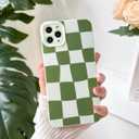 2 x NITITOP Compatible with iPhone 11 Pro Max Case Cute Aesthetic Checkerboard Larger Blocks Pattern for Women Girl Trendy Slim Fit TPU Silicone Shockproof Full Camera Protection Cover - Green