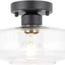 The E26 Built-in Frosted Glass Blackout Ceiling lamp is Suitable for Decorative Lighting in Kitchens, corridors and bathrooms(Matte Black+Clear Glass)
