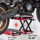 VEVOR Motorcycle Lift, 1100 lbs Motorcycle Scissor Lift Jack with Wide Deck & Lock Pin, 3.74"-13.38" Center Hoist Crank Stand, Steel Scissor Jack for Street Bikes, Cruiser Bikes, Touring, Red/Black