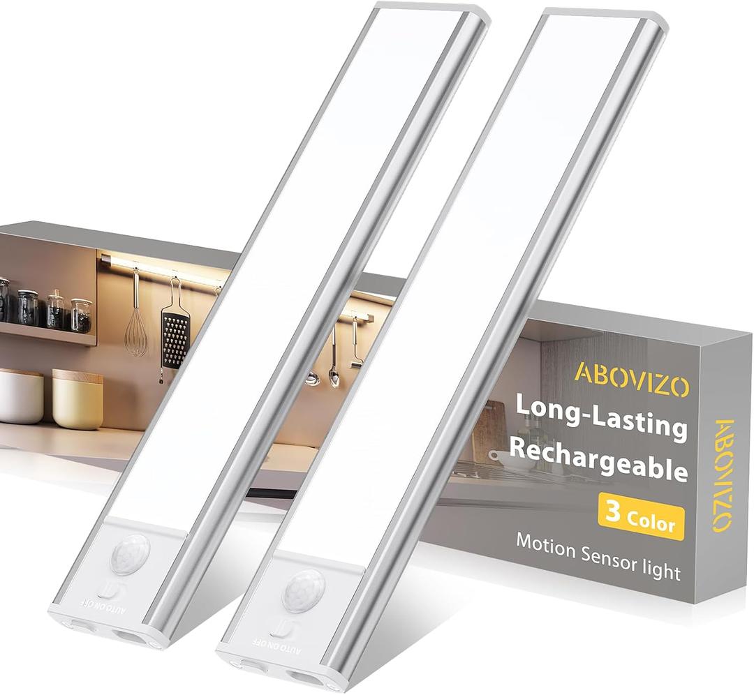 LED Under Cabinet Lighting, Battery Operated Motion Sensor Light Indoor Wireless, 3 Color Temps, USB Rechargeable Closet Light, Dimmable Under Counter Lights for Kitchen Stairs Closet Pantry, 2 Pack (10 Inch)
