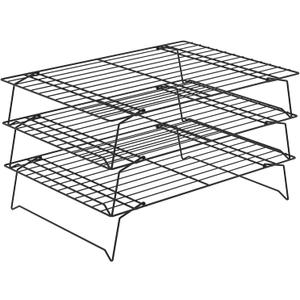 3-Tier Stackable Cooling Rack 13.4x9.4 Collapsible Baking Rack with Non-Stick Coating, Rustproof Heavy Duty Iron Wire Racks for Cooling, Baking, Grilling, Oven & Dishwasher Safe (Black)