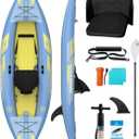 OCEANBROAD Inflatable Sit-in Kayak, 1 Person/2 Person Blow Up Kayak for Adults with Paddle, Kayak Seat, Pedal, Hand Pump and Bag, Blue/Sky Blue