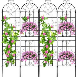 4 Pack 86.2x19.7in Metal Garden Trellis for Climbing Plants,Black Metal Garden Trellis for Vines Plant Rose Vegetable Support,Large Decorative Outdoor Trellis