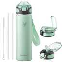 Enerbone 24 oz Insulated Water Bottle, 24oz 2 Lids (with Straw/No Straw), Stainless Steel Double Wall Flask for Hot & Cold Drinks, Leakproof Travel Bottle for Gym, Office, Hiking