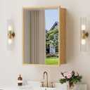 20x28 Inch Wood Medicine Cabinet with Mirror, Surface or Recessed Mounted Bathroom Cabinets with Adjustable Shelves, Soft-Close Hinges, Wall Mounted Cabinet for Storage, Oak-Grain