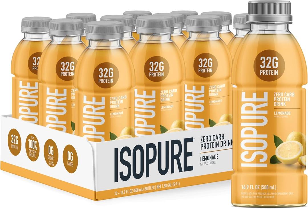 Isopure Zero Carb 32g Clear Protein Ready-to-Drink, Whey Protein Isolate, Lemonade, 12 Pack (16.9 Fl Oz (Pack of 12)) BB 10/21/26
