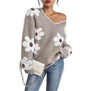 Pink Queen Women's Oversized V Neck Fuzzy Sweaters 2026 Casual Loose Long Sleeve Chunky Knit Pullover Jumper Tops (Large, Light G Taupe)
