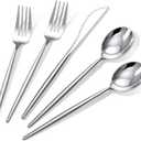 Rubtlamp 90Pcs Silver Plastic Silverware, Silver Plastic Utensils, Plastic Cutlery Include 30 Knives, 30 Forks and 30 Spoons, Silverware Heavy Duty For Party